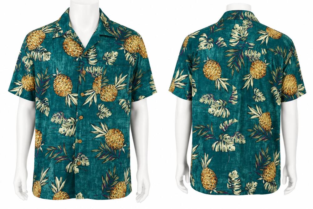 Island Shores Hawaiian Shirt Men's XL 100% Silk Pineapple Aloha Camp Tropical